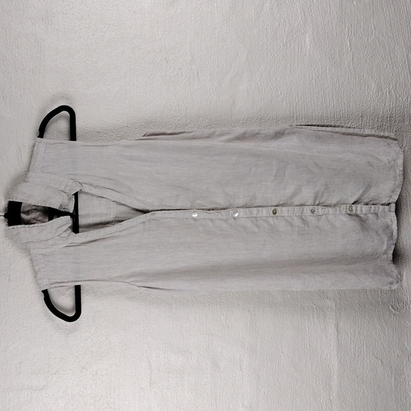 Tahari 100% Hemp Natural V-Neck Pointed Collar Sleeveless Button Down Tunic Top - Picture 14 of 14